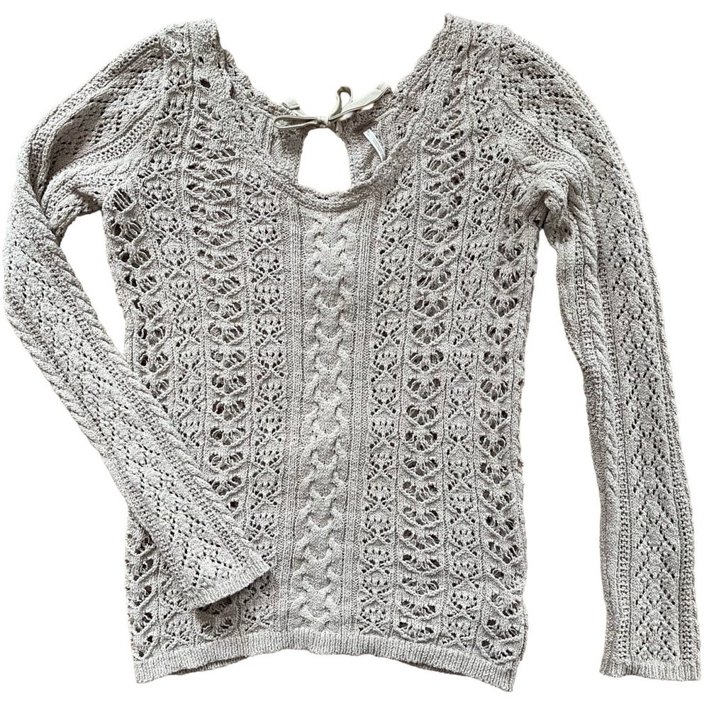 Free People Fitted Textured Knit Sweater with Open Ribbon Tie Back - Picture 2 of 8